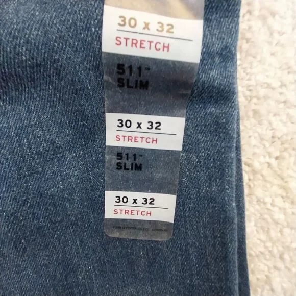 Levis 511 Mens 30X32 NWT Slim Fit Stretch Medium Wash Jeans